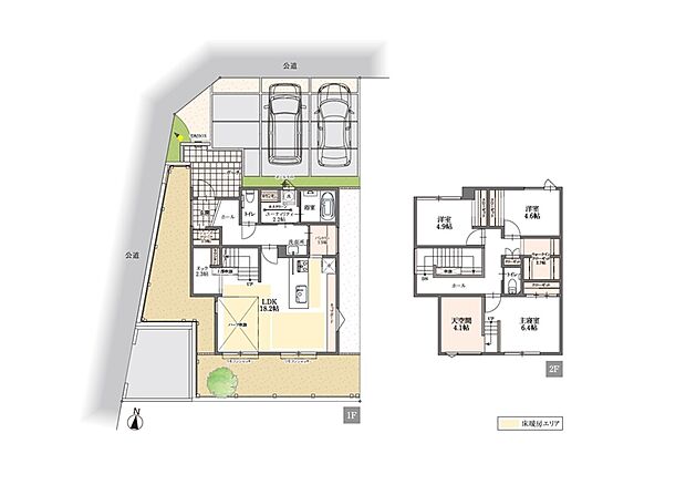 3LDK+天空間・ウォークインクローゼット・シューズクローク
敷地面積/163.62m2(49.49坪) 建物面積110.00m2/33.27坪)
駐車スペース2台。