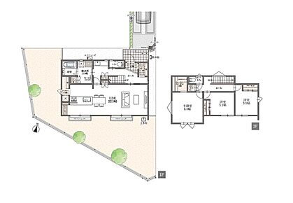 22.5帖の広大なLDKと庭が一体になるアウトドアリビング。遊び心と機能性を両立したプランニングの家。 
