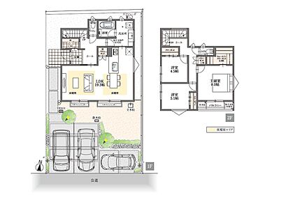 駐車スペース3台。19.3帖の広々としたLDK。 
