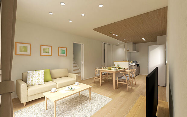 料理中も、宿題中も、同じ温度でつながる。
家族の笑顔が真ん中にあるリビング。
ご家族の絆を深めるLDKは、開放感あふれる広さを確保。キッチンからは料理をしながらリビング全体が見渡せる設計。