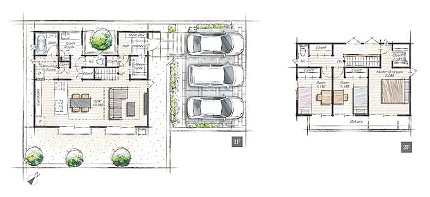 【3LDK+3S】共働きや習い事ですれ違いが多い中、
子どもと顔を合わせるタイミングがふえる「リビングスルー階段」を採用。
いつでも「ただいま」「おかえり」が聞こえる空間にしました。