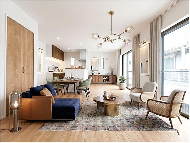 家族の笑顔が集まる広々としたLDK。洗練されたデザインの空間で、会話が弾む楽しい毎日を過ごせます。お子様の成長を見守る理想の住まいです。※家具等CG加工があります。