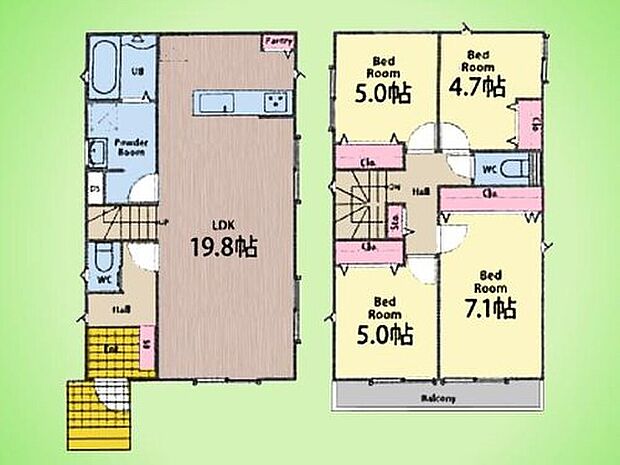 【4LDK】■車２台
■パントリー
■広々洗面ルーム