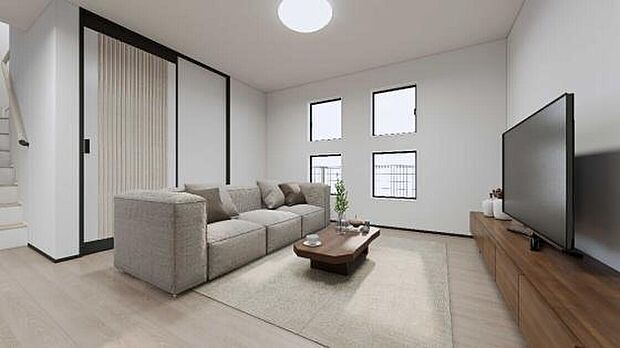 【完成予想図(内観)】リビングとダイニングがゆったり確保されており、家具の配置がしやすく使い勝手の良い空間になっています。