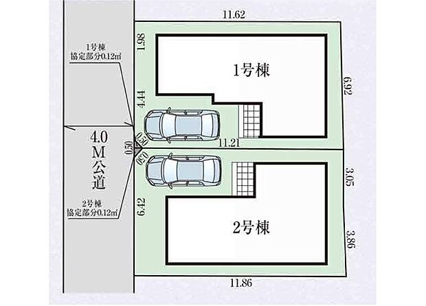【全体区画図】玄関先に駐車スペースがあるので車の乗り降りも楽々です。