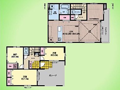 建物面積にガレージ約13.35m2含む　LDKと水回りを2階に集約した、スマートな家事動線。忙しい毎日を豊かにする、効率的な住まいを実現しました。1階のガレージには、大切な愛車が外観デザインの一部のように美しく収まります。 