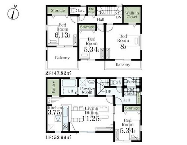 【4LDK】【2号棟 間取り図】4LDK+WIC+パントリー カースペース