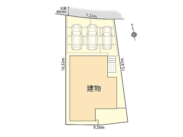 ■前面道路6.0m
■並列駐車3台可能(車種による)