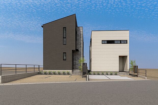 外観パース(右：A号棟　左：B号棟)並列2台駐車可！