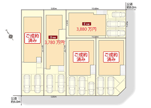 区画図　
並列駐車2～3台可能！(車種・号棟による)

