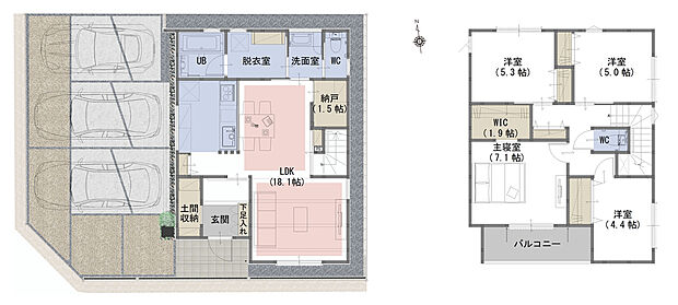 B号棟　間取り図　全室収納付きで住まいをスッキリと保てます！

