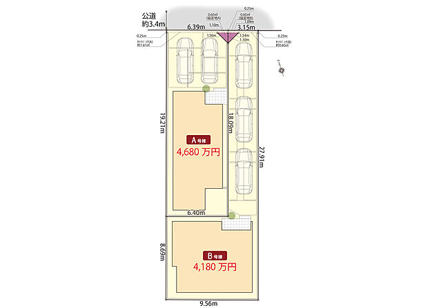 区画図
駐車2~3台可能!