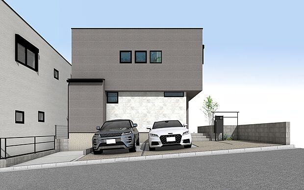 外観パース A号棟
並列駐車3台可!(車種による)
未完成物件の為モデルハウスへのご案内も致します。
平日・土日問わずお気軽にお問合せください。