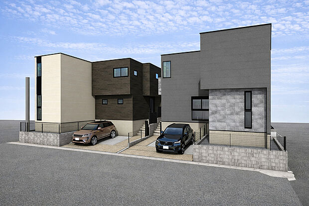 外観パース(右からAB号棟)
並列2台駐車可！