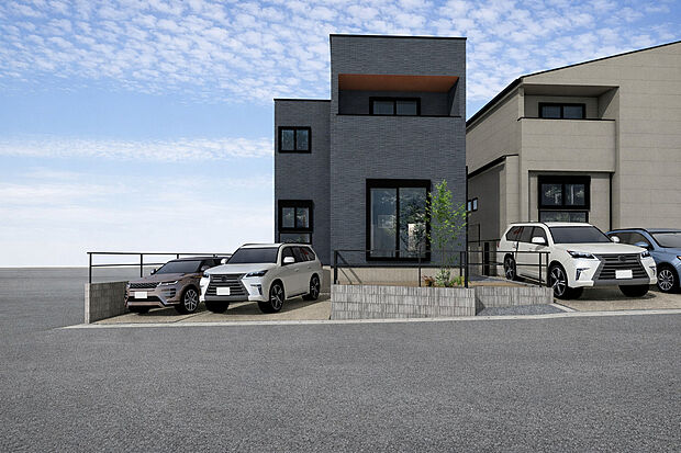 外観パース　A号棟　並列駐車2台可！
未完成物件の為モデルハウスへのご案内も致します。
平日・土日問わずお気軽にお問合せください。