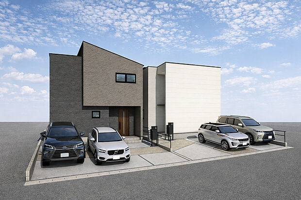 外観パース(右：A号棟、左：B号棟)
■未完成物件のため、モデルハウスへのご案内も致します！
お気軽に「0120-928-571」へご連絡下さい。