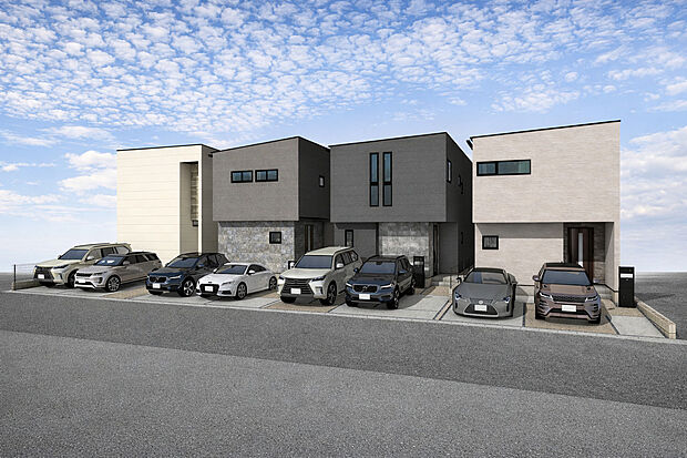 外観パース(右からA号棟、B号棟、C号棟、D号棟)