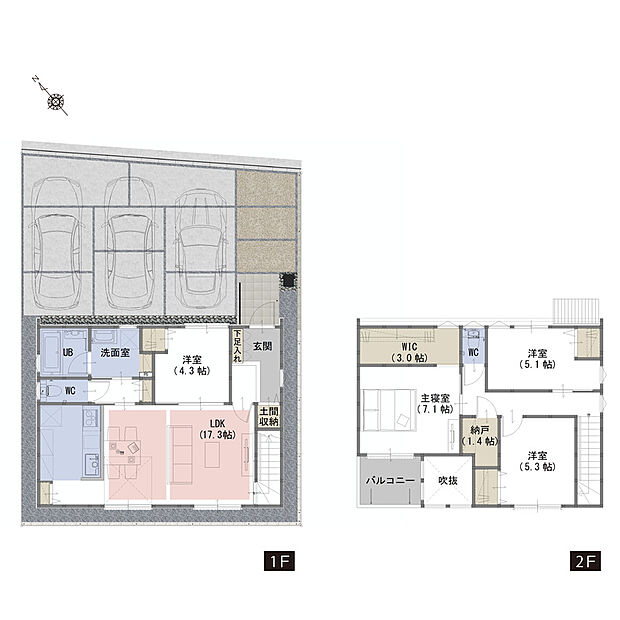 C号棟間取り図 土間収納・納戸・階段下収納など、収納力豊富な間取りです!