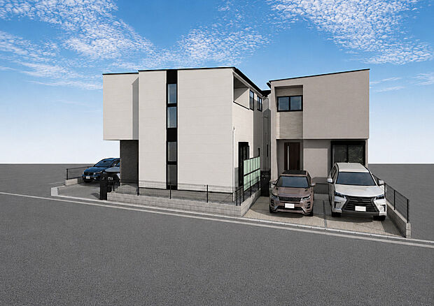 外観パース(右：B号棟、左：C号棟、奥：A号棟)
■未完成物件のため、モデルハウスへのご案内も致します！
お気軽に「0120-928-571」へご連絡下さい。