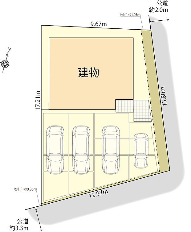 区画配置図 ゆとりの駐車スペース4台!(車種によります)