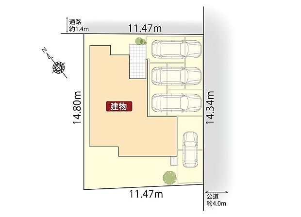 区画図 駐車4台可能!(車種による)