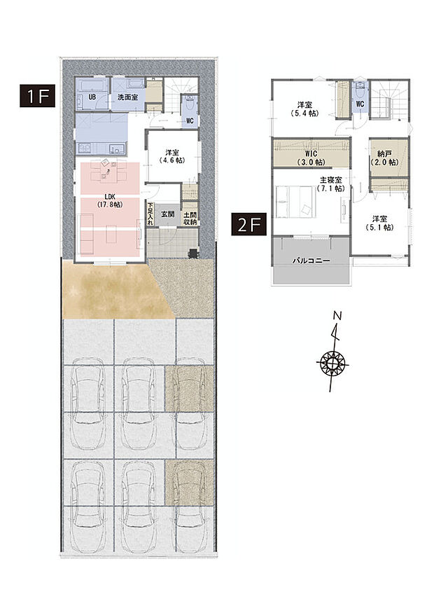 【4LDK+WIC+納戸+土間収納】■家事導線を考えた間取
■ウィークインクローゼットは大容量の3.0帖