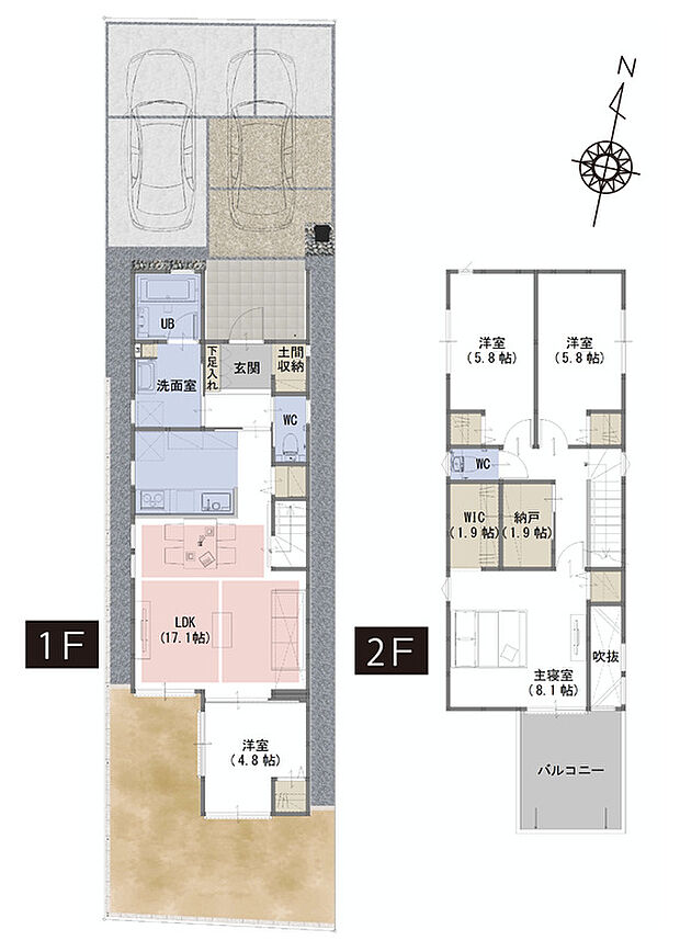 【4LDK+WIC+納戸+土間収納】■家族の会話が弾む対面キッチン
■WIC・納戸・土間収納がある豊富な収納スペース
