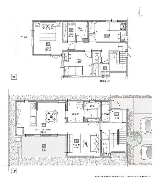 【3LDK＋WIC＋土間収納】■ゆとりの脱衣スペース
■南側にテラスを配置
■2階にリモートワークにも使用できる、ワークスペースを完備