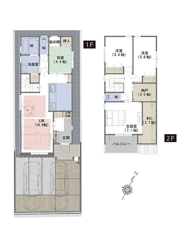 【4LDK+WIC+納戸+土間収納】■吹抜がリビングをより明るく、開放的な空間に
■家事導線を考えた間取