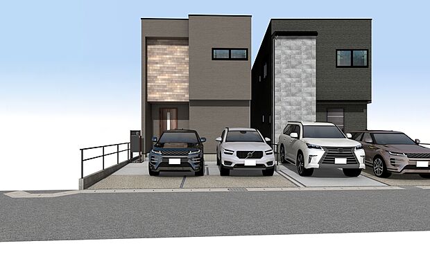 【外観パース　B号棟】■未完成物件の為、モデルハウスへのご案内も致します。お気軽にお問合せ下さいませ。