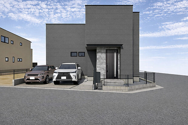 【B号棟】現地外観パース　並列駐車2台可！