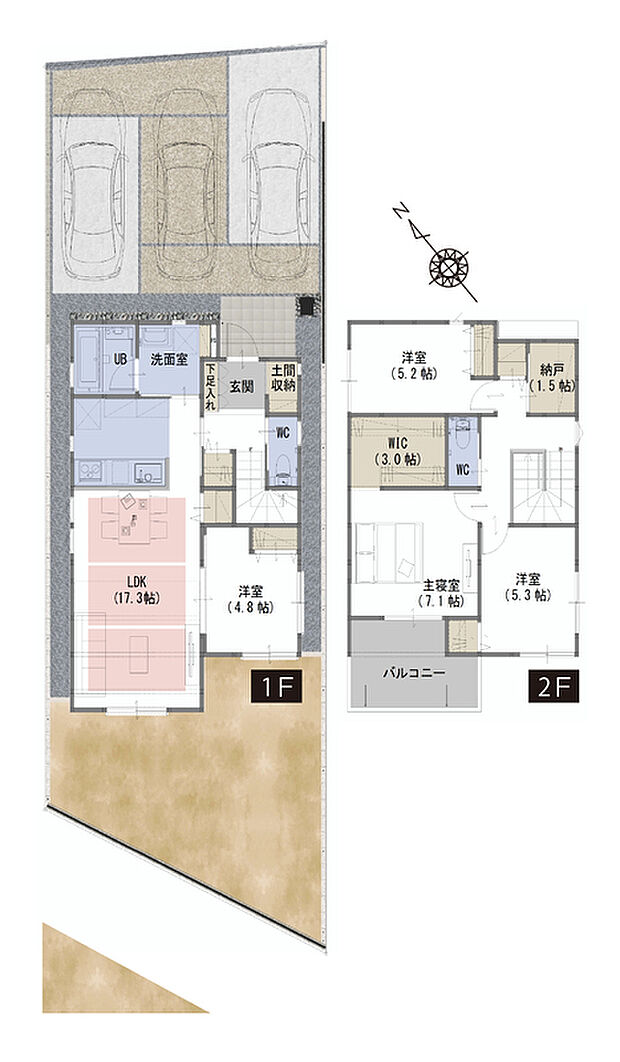 【4LDK+S】※土地面積は、飛び地部分(5.40 m2 ) を含みます。