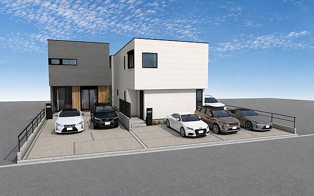 【外観パース図】外観パース(左からABC号棟)■未完成物件の為、モデルハウスへのご案内も致します。お気軽に「0120-928-571」までお問合せ下さい!