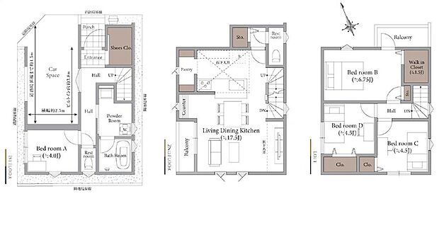 (1号棟)、価格4980万円、4LDK、土地面積53.3m2、建物面積104.17m2