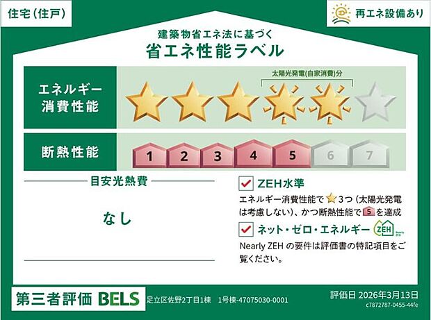 こちらの物件はZEH水準を満たした、省エネ性能に優れた物件です。