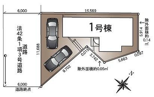 カースペース2台♪前面道路幅が6mありますので陽当たり良好！お車の駐車も楽々ですね♪