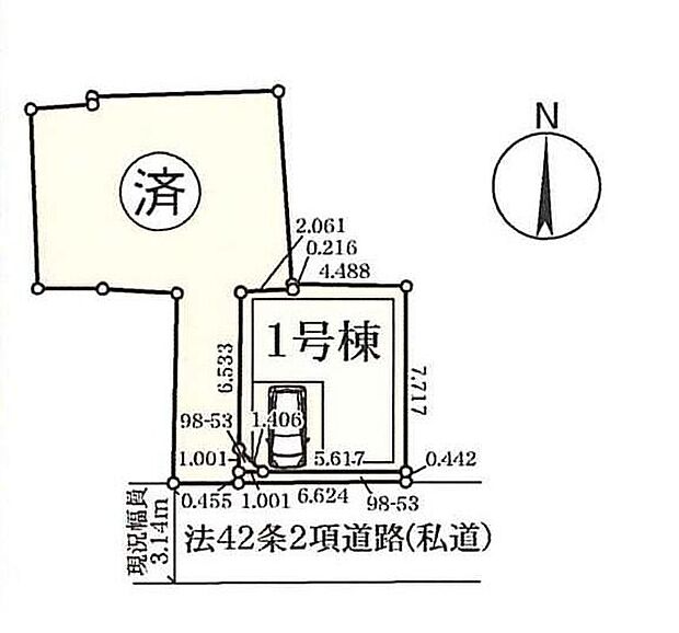 ≪全体区画図≫
南道路接道＆ビルトインガレージ付き☆私道なので車の通り抜けが少なくて安心◎