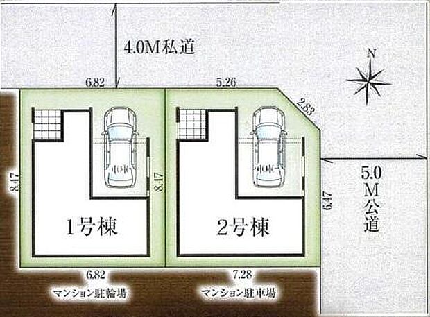 ≪全体区画図≫
陽当たり・風通し共に良好な角地の物件♪お車の駐車も楽々です!カースペース1台♪