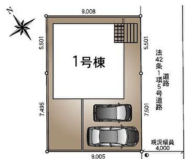≪全体区画図≫
カースペース2台(車種によります)♪
南東側の道路にめんしているので、陽当たり良好!風通しも抜群です♪