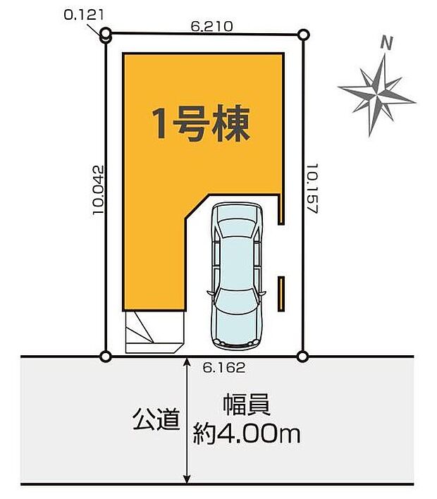 ≪全体区画図≫
南道路接道で日当たり良好◎大切なお車を雨風から守るビルトインガレージ付き!(※車種制限がある場合がございます。)