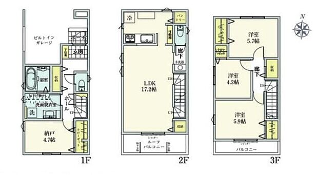(1号棟)、3LDK+S、土地面積63.32m2、建物面積111.77m2