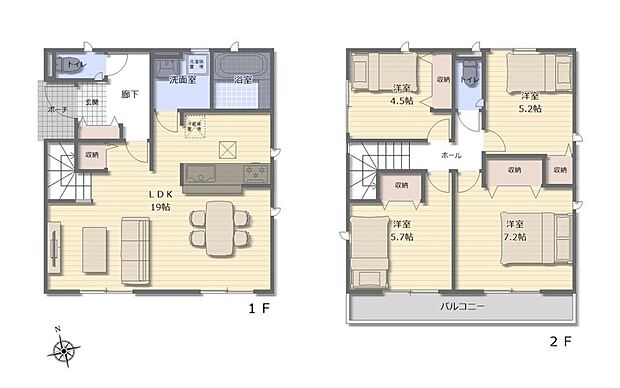 (1号棟)、4LDK、土地面積120.09m2、建物面積95.58m2