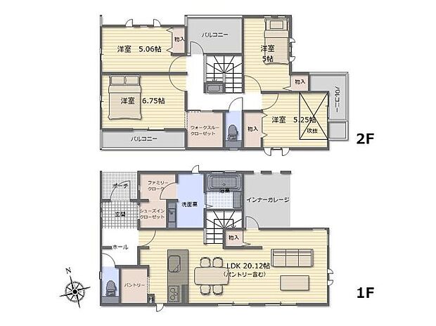 (A号棟)、4LDK、土地面積104.98m2、建物面積109.09m2