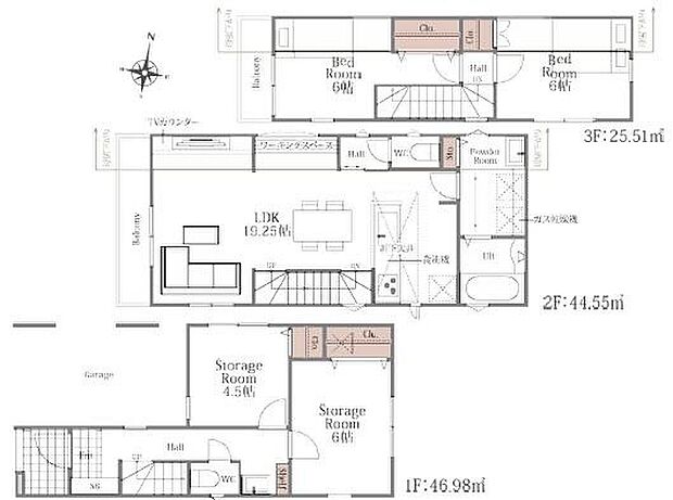 (1号棟)、2LDK+2S、土地面積71.91m2、建物面積117.04m2
