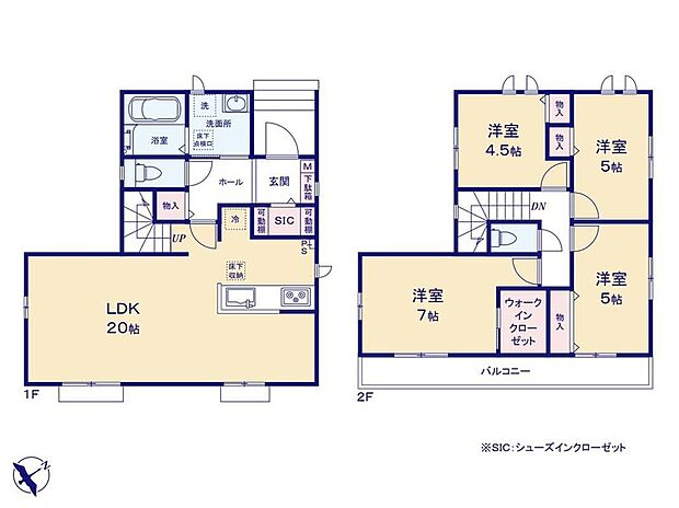 (A号棟)、4LDK、土地面積104.36m2、建物面積98.54m2
