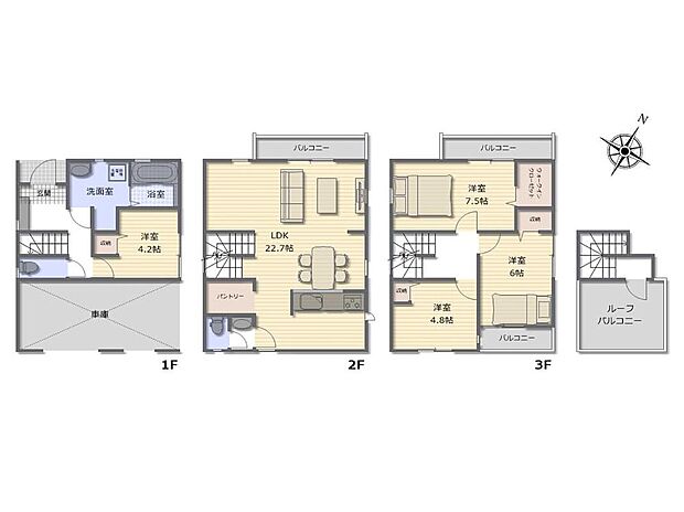 (1号棟)、4LDK、土地面積75.75m2、建物面積126.36m2