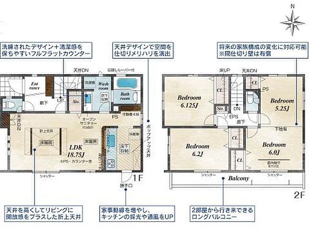 (1号棟)、3LDK、土地面積91.17m2、建物面積98.26m2