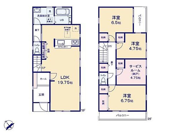 【3LDK+S】1階にワンフロアタイプのリビング+2階4部屋のプラン！帰宅時・外出時の自然なコミュニケーションを育むリビングイン階段を採用。仲良し家族の画が浮かびます♪