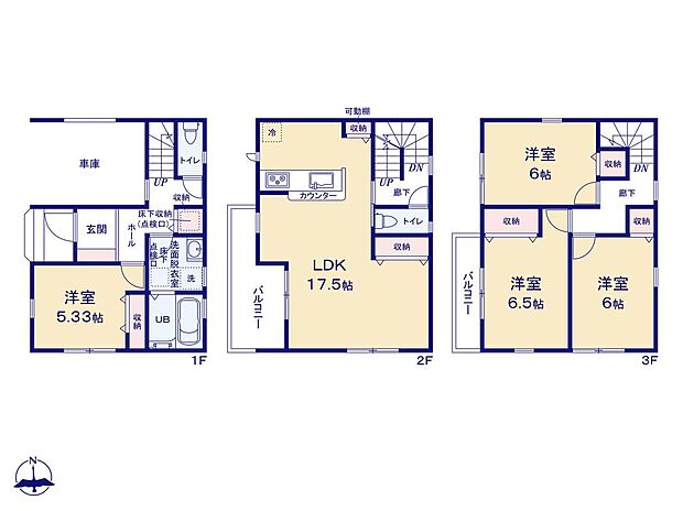 【4LDK】陽当りとプライバシー性に恵まれた2階リビングプラン♪散らかりがちな小物もスッキリと整理できるリビング内収納を2ヶ所に設けました!