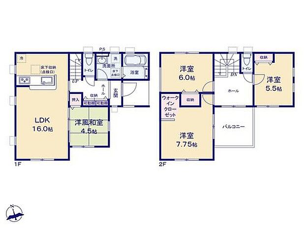 【4LDK】対面システムキッチン採用の広々16帖のLDK☆
あると便利な和室!収納たっぷりWIC!各居室に収納完備!